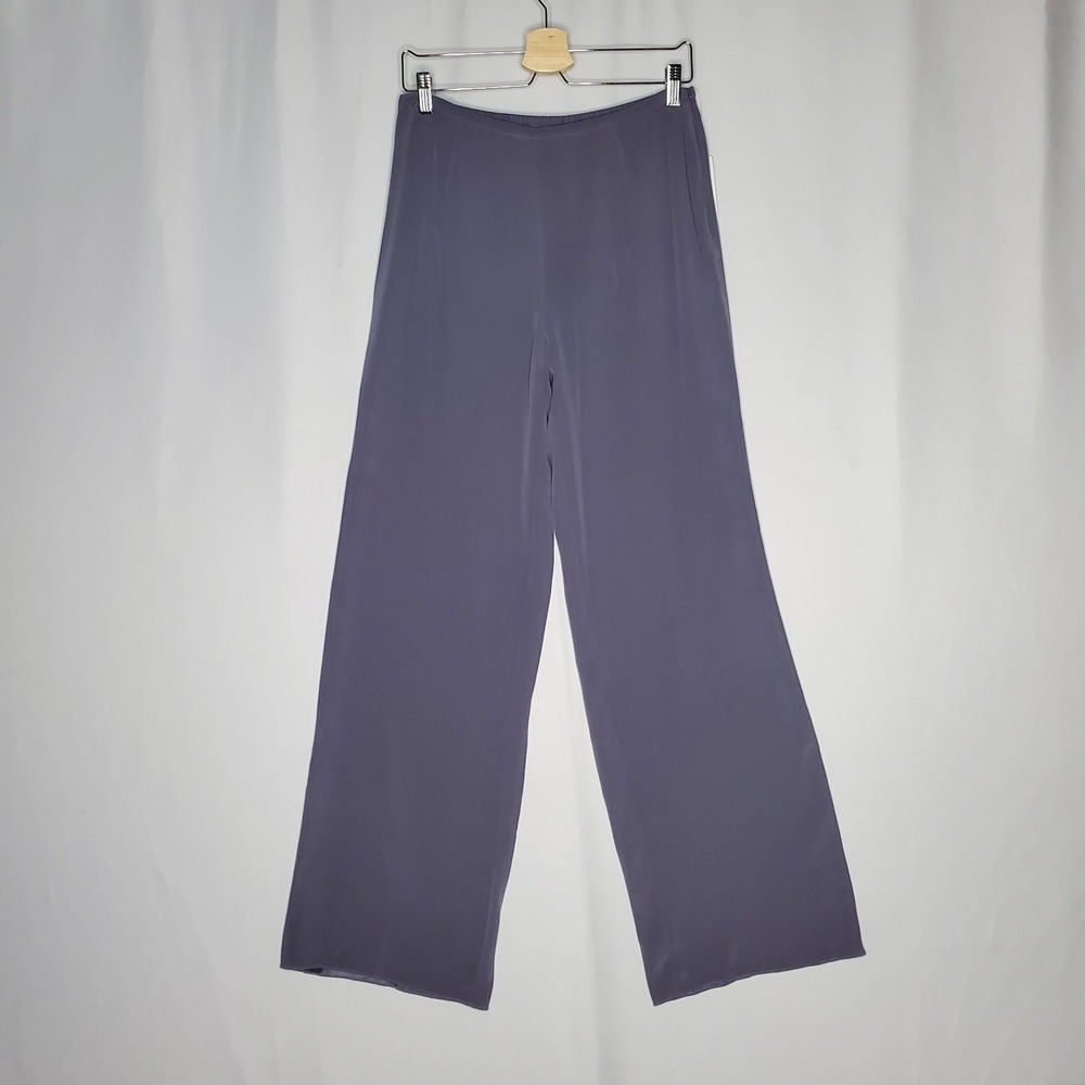 Rena Rowan Silk Pants Womens 10 Purple Straight Leg Side-Zip Luxury Evening‎